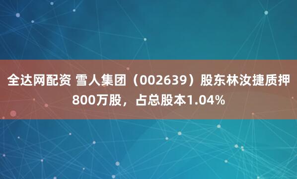 全达网配资 雪人集团（002639）股东林汝捷质押800万股，占总股本1.04%